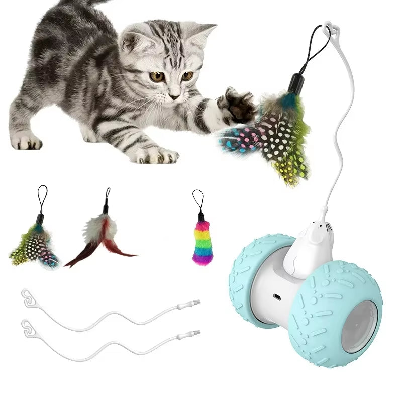Interactive Cat Toys for Indoor Cats, Automatic Kitten Toys Electronic with Mouse and 3 Feathers for Cats to Play Alone Exercise