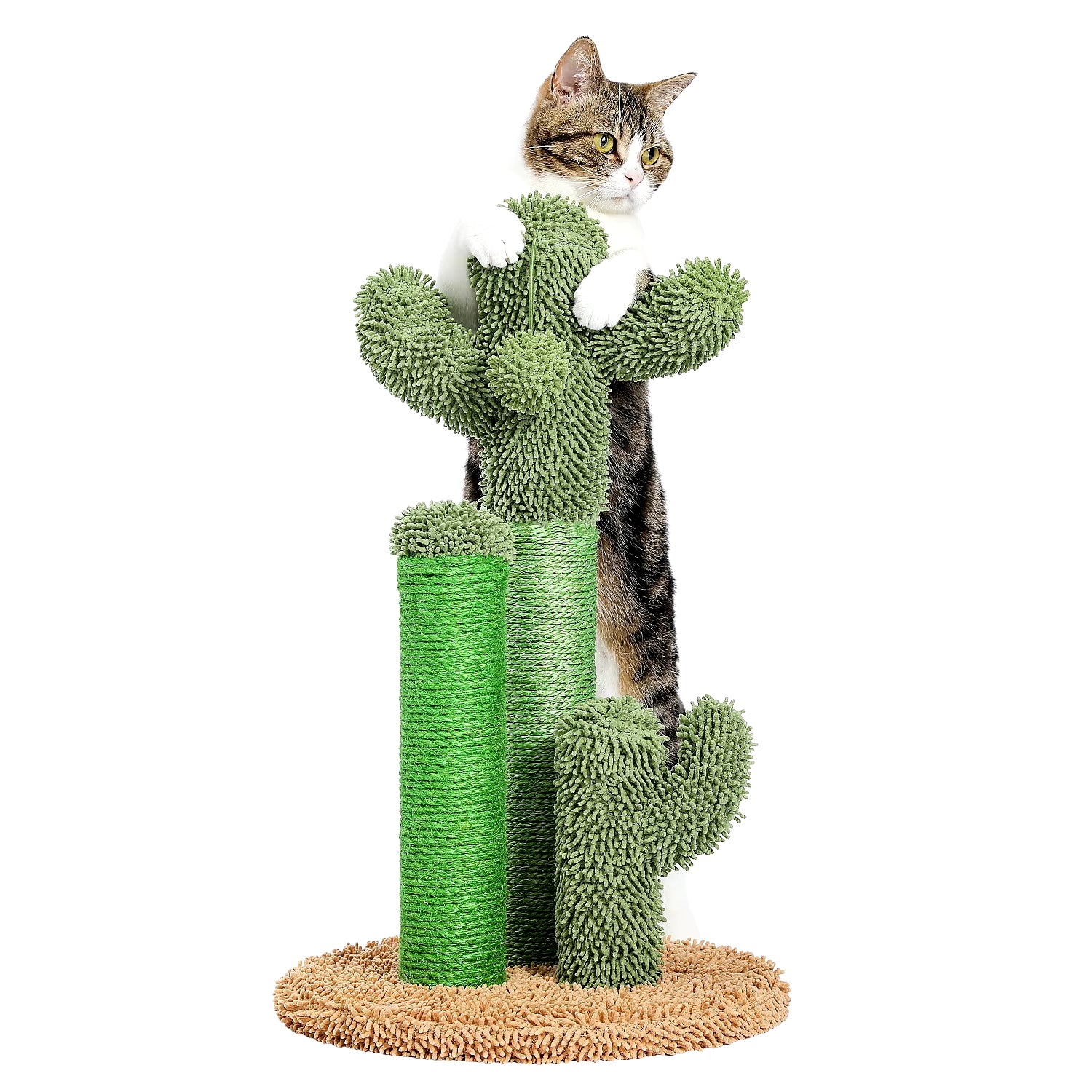 Cactus Cat Scratcher Cat Scratching Post Cactus Cat Scratcher Featuring with 3 Scratching Poles and Interactive Dangling Ball