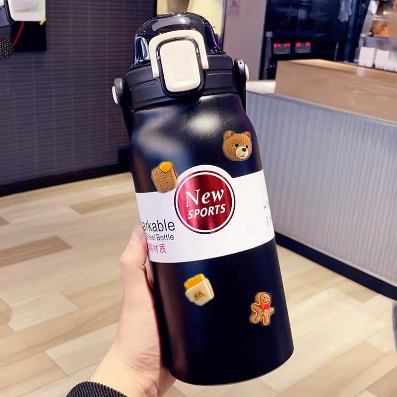 1.5L Large Capacity Thermos Water Bottle Outdoor Thermo Bottle Stainless Steel Thermoses Mug Portable Outdoor Cup with Straw Mug