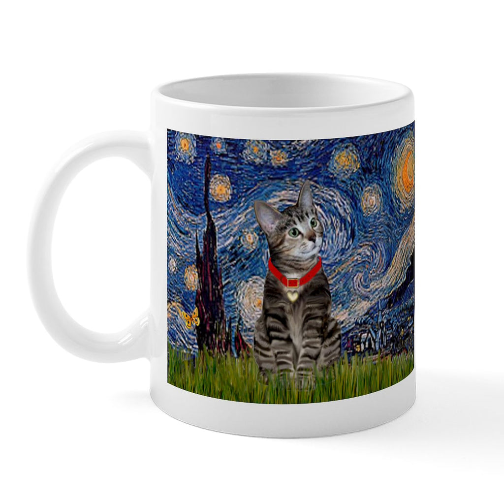 - Starry Night / Tiger Cat Mug - 11 Oz Ceramic Mug - Novelty Coffee Tea Cup