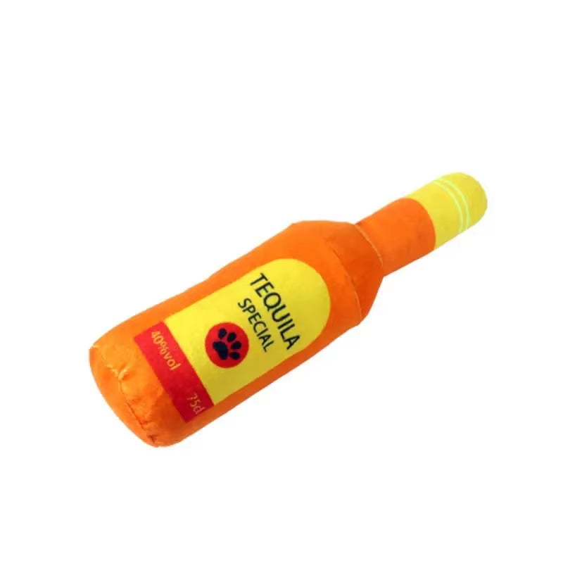 Funny Plush Dog Toys Beer Bottle Shaped Small Large Dogs Squeak Sound Clean Teeth Chew Toy Pets Interactive Playing Supplies