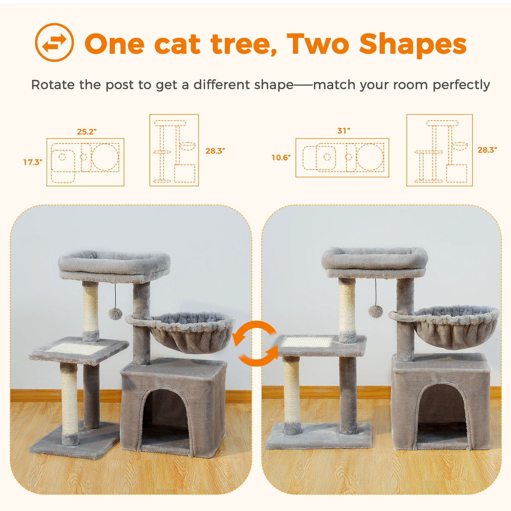 Cat Tree Cat Tower for Indoor Cats 2 Styles Cat Activity Tree with Cat Scratching Posts Big Hammock and Removable Top Perch Grey