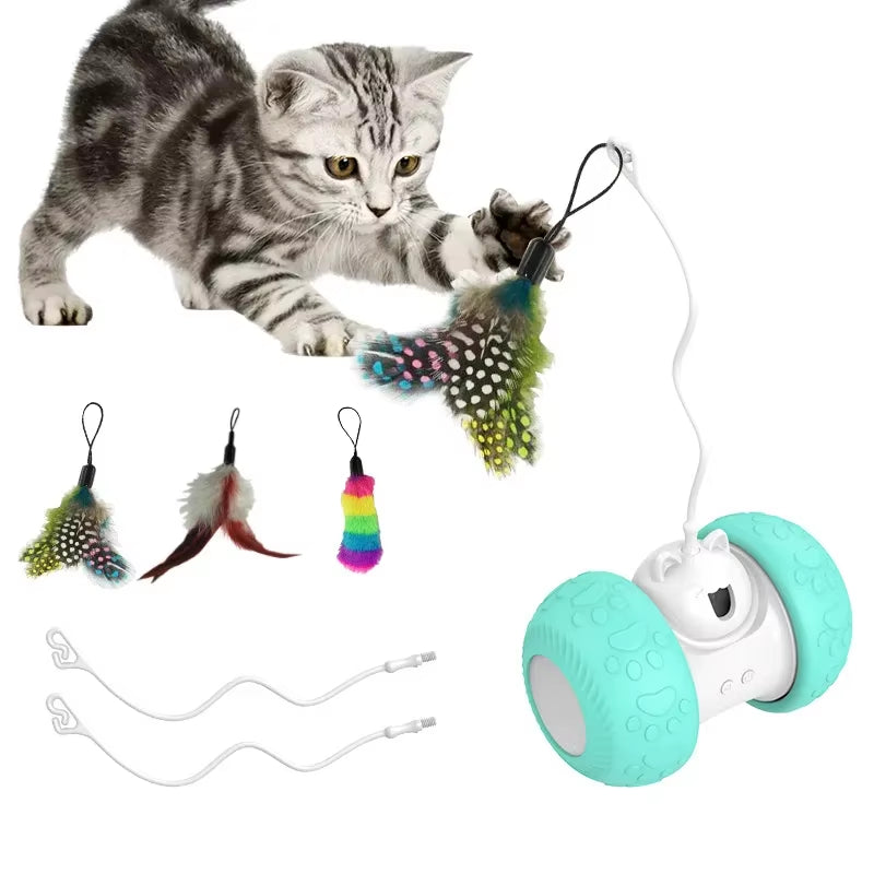 Interactive Cat Toys for Indoor Cats, Automatic Kitten Toys Electronic with Mouse and 3 Feathers for Cats to Play Alone Exercise