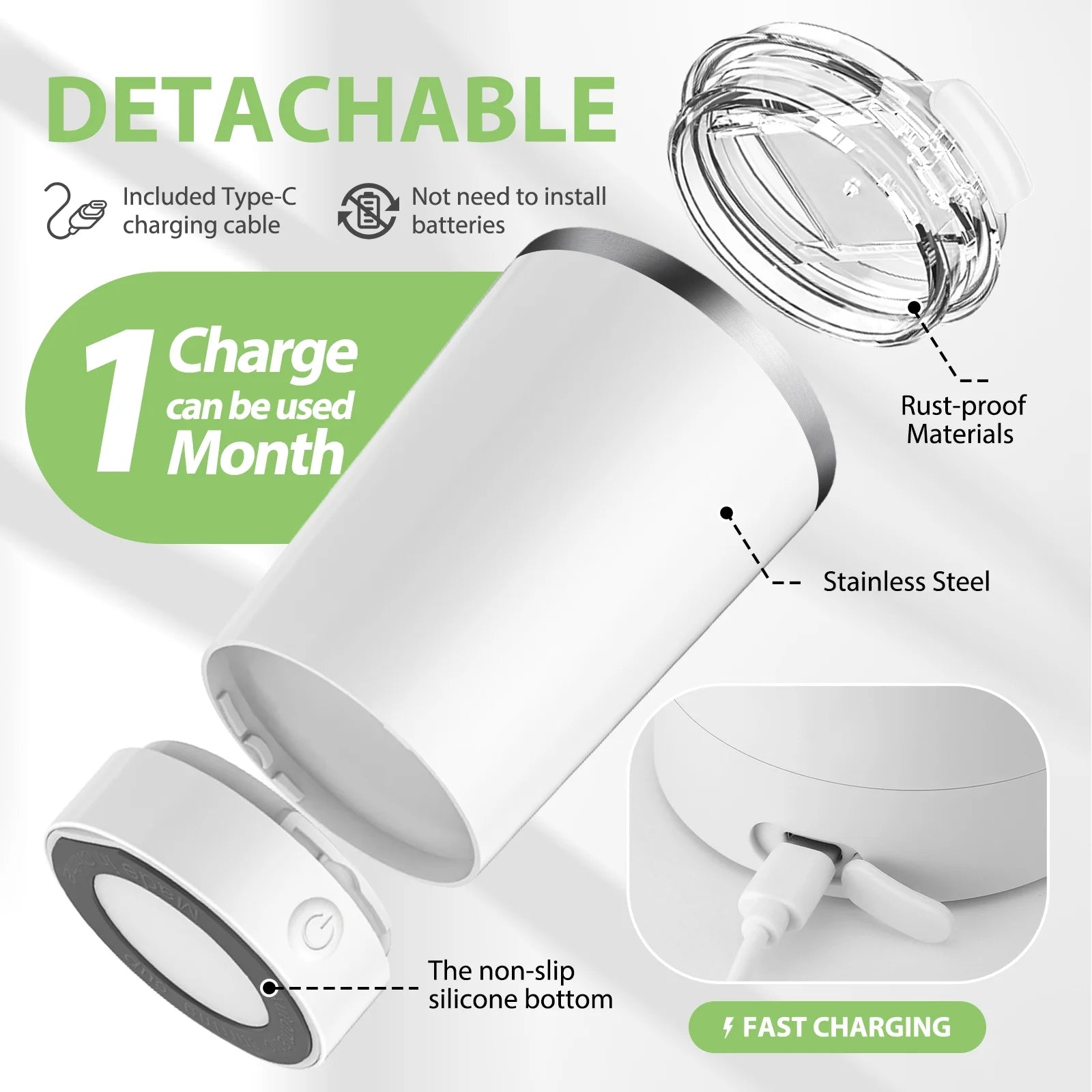 Self Stirring Mug with Lid Electric High Speed Mixing Rechargeable Automatic Magnetic Stirring Coffee Mug(White- 13.5 Oz.)