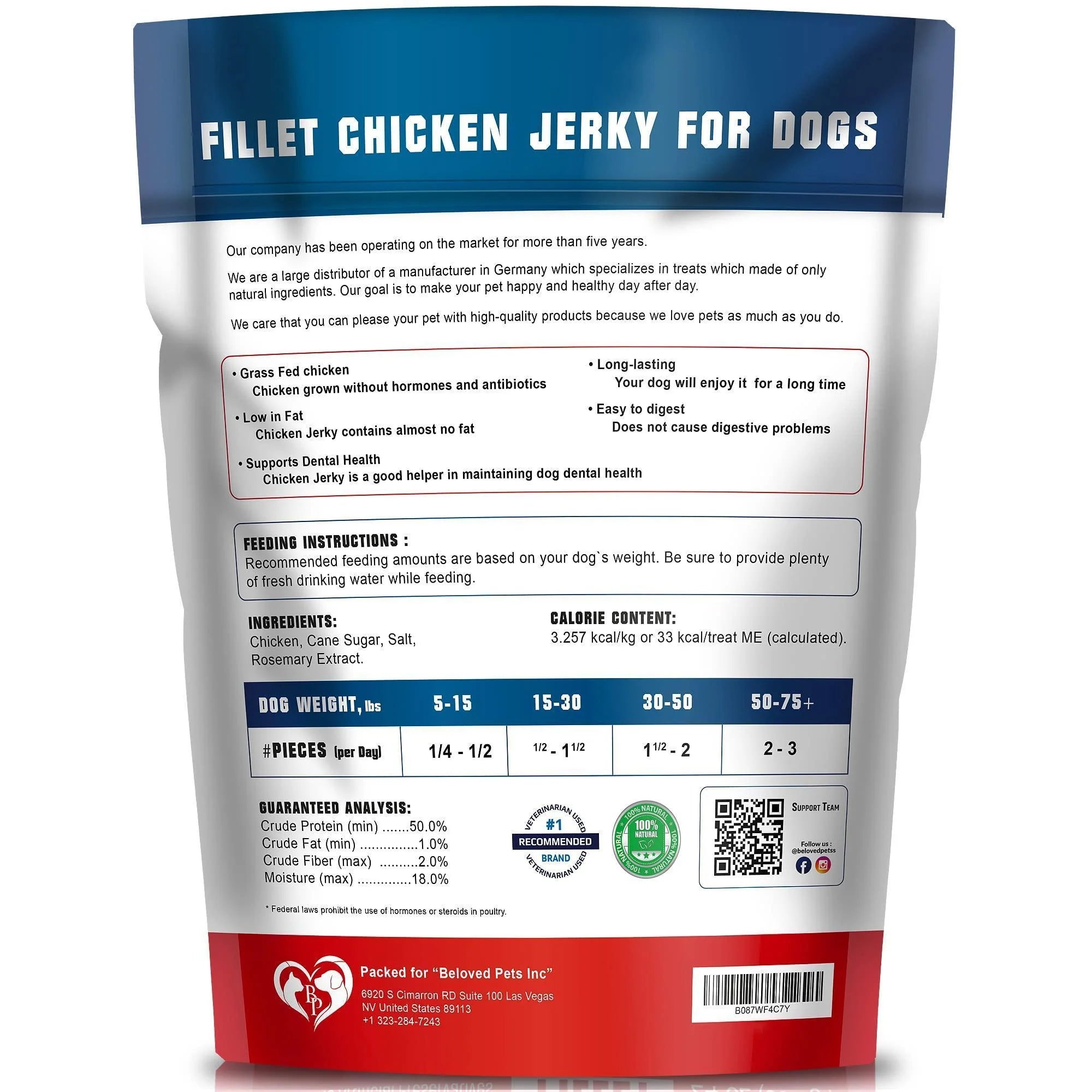 Premium Grain-Free Chicken Jerky Dog Treats - 1.5 Lb Human-Grade Dried Strips for Happy Pups