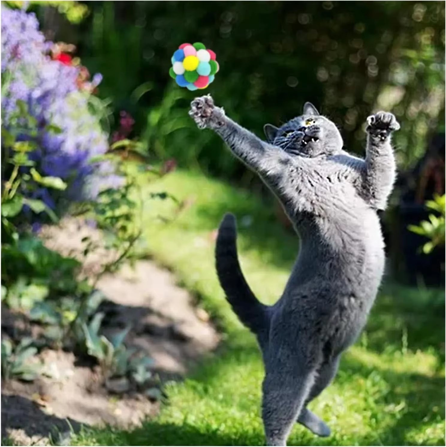 3/60Pcs Cat Toys Balls with Bells , Color Cat Pom Pom Balls,Tinsel Sparkle Balls,Interactive Toy for Indoor Cats Kitten