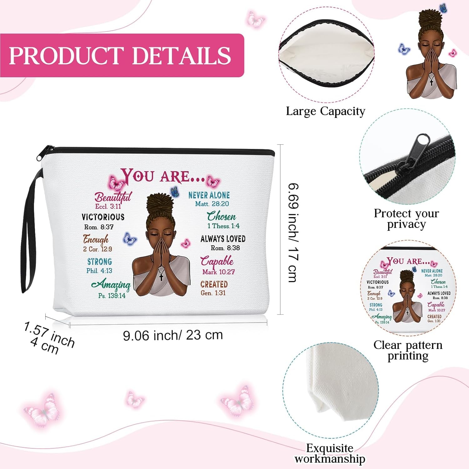 3 Pcs Christian Gifts for African American Women Bible Verse Makeup Bag Christian Pencil Pouch 11 Oz Religious Coffee Mug Inspirational Keychain Faith Based You Are Loved Gifts