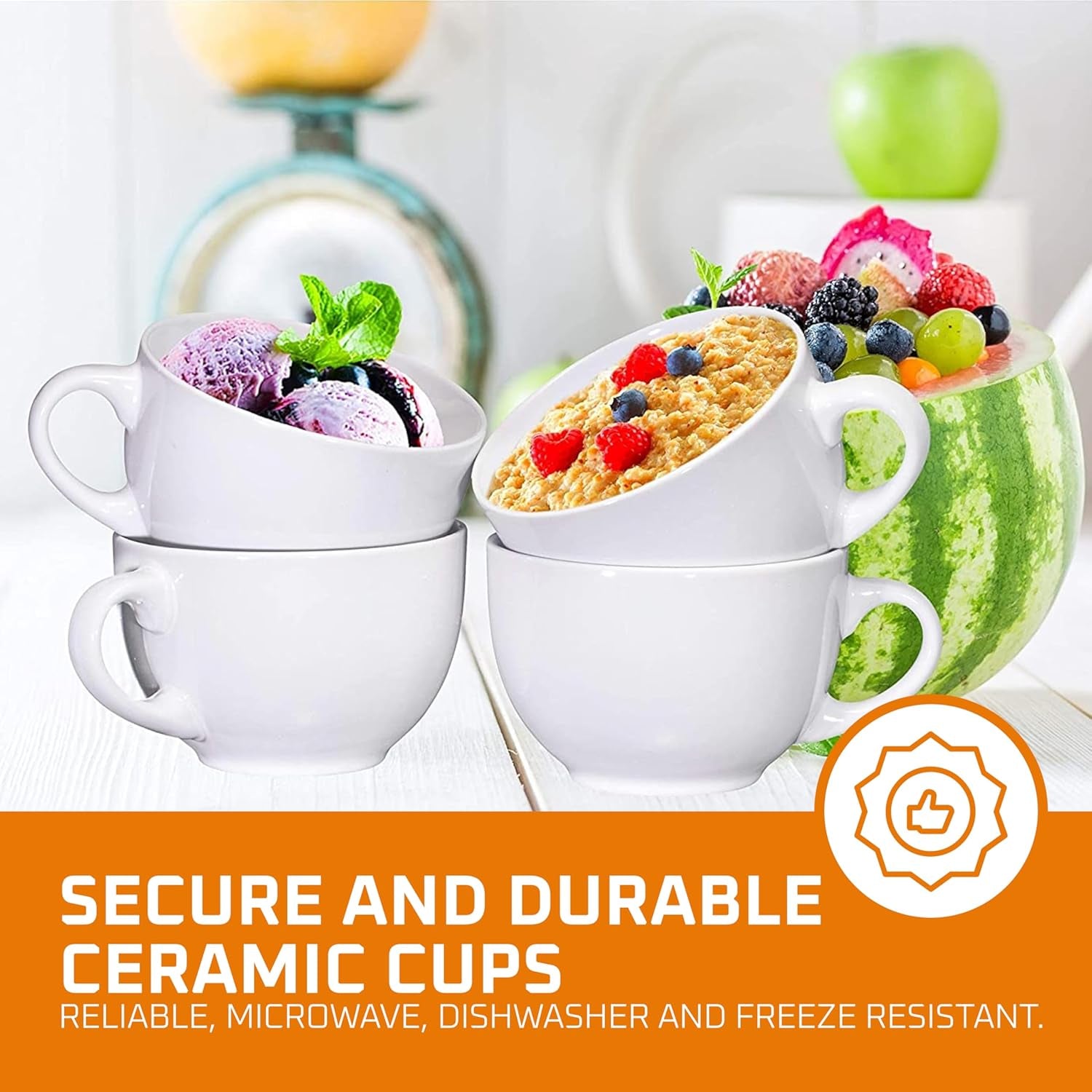 24 Oz White Coffee Mugs Set of 4 - Large Ceramic Mug with Handle for Coffee, Tea, Soup, and Cereal - Durable, Microwave, and Dishwasher Safe Soup Cups - Ideal for Hot or Cold Beverages