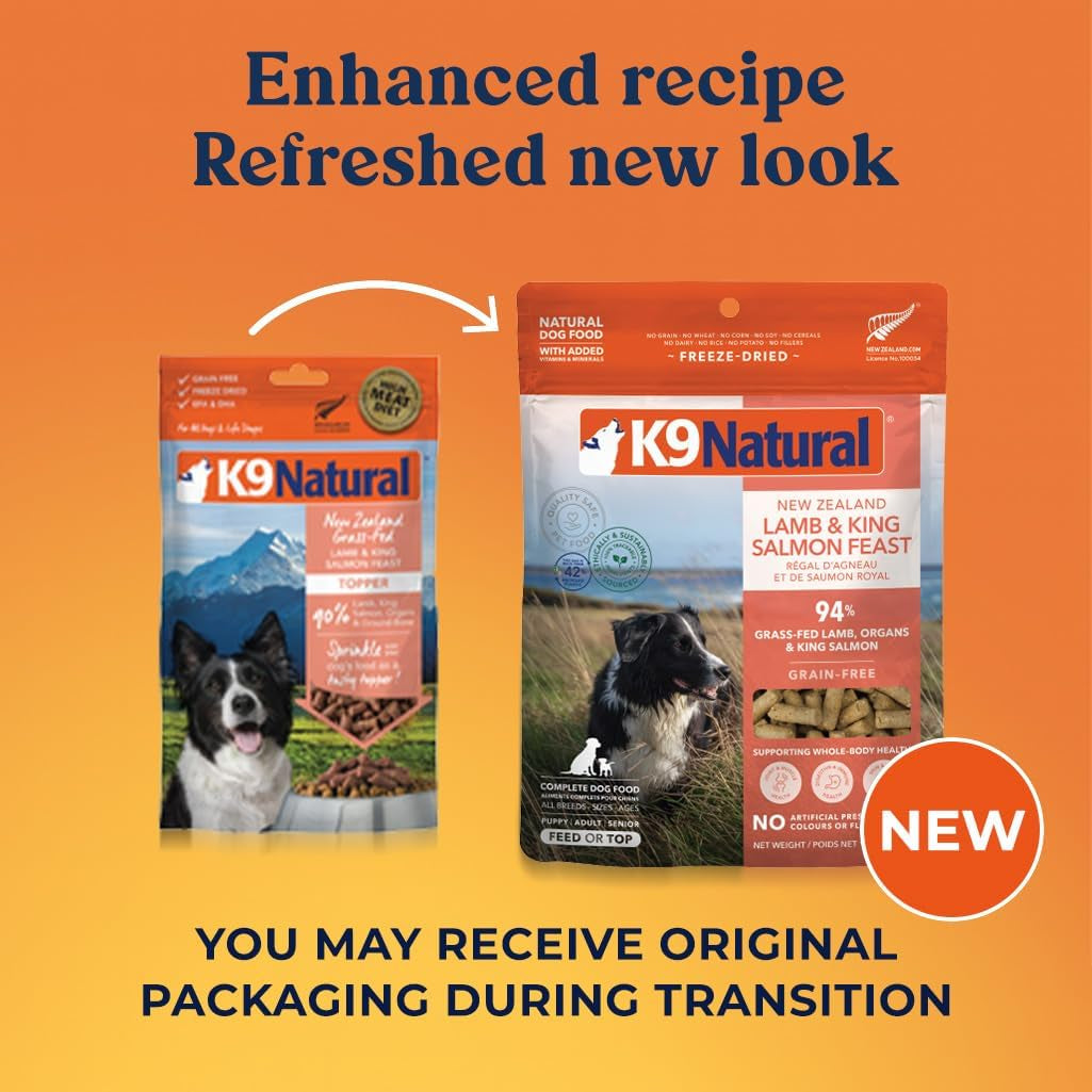 Lamb & King Salmon Freeze Dried Dog Food, High-Meat Natural Complete Meal or Meal Toppers for Dogs, Grass-Fed Lamb & King Salmon from New Zealand, Grain-Free, Gmo-Free, 3.5Oz