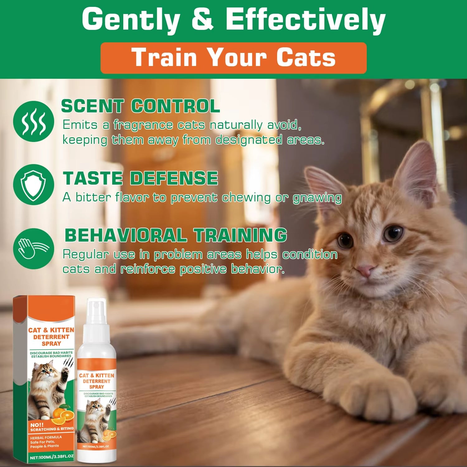 Cat Deterrent Spray,Natural Ingredient Cat Urination Deterrent for Furniture Protection,Effective Cat Scratch Deterrent Training