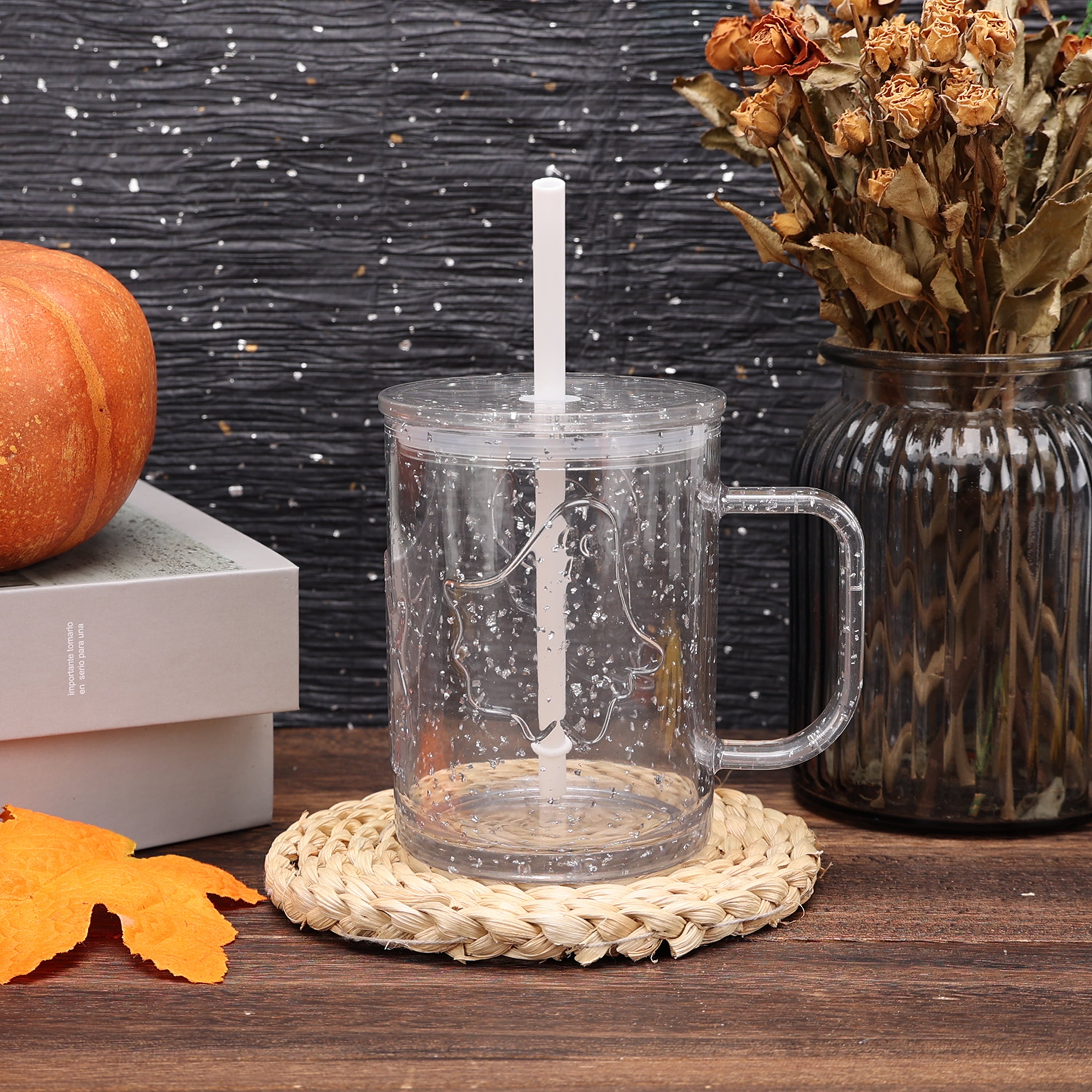 20-Ounce Clear Glitter Acrylic Ghost Mug with Lid & Straw, by