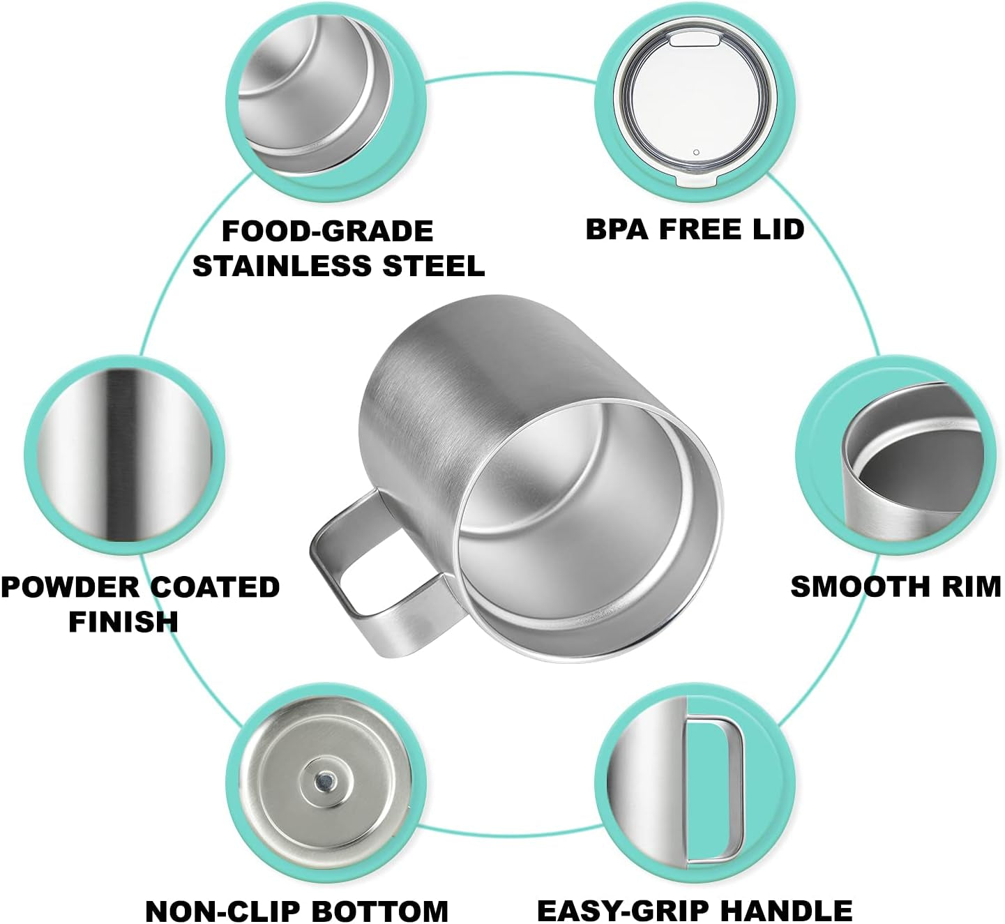 12Oz Insulated Coffee Mug with Handle, Stainless Steel Mug with Lid, Double Wall Vacuum Coffee Cup, Powder Coated Travel Mug, Thermal Mug Keep Coffee Hot or Cold (Silver, 1 Pack)