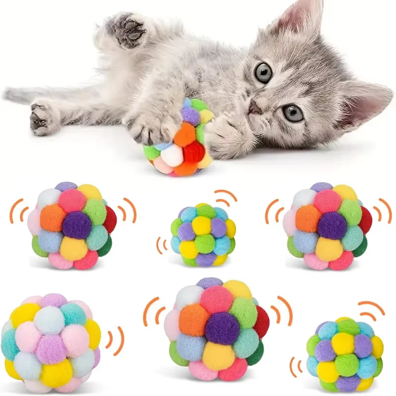 3/60Pcs Cat Toys Balls with Bells , Color Cat Pom Pom Balls,Tinsel Sparkle Balls,Interactive Toy for Indoor Cats Kitten
