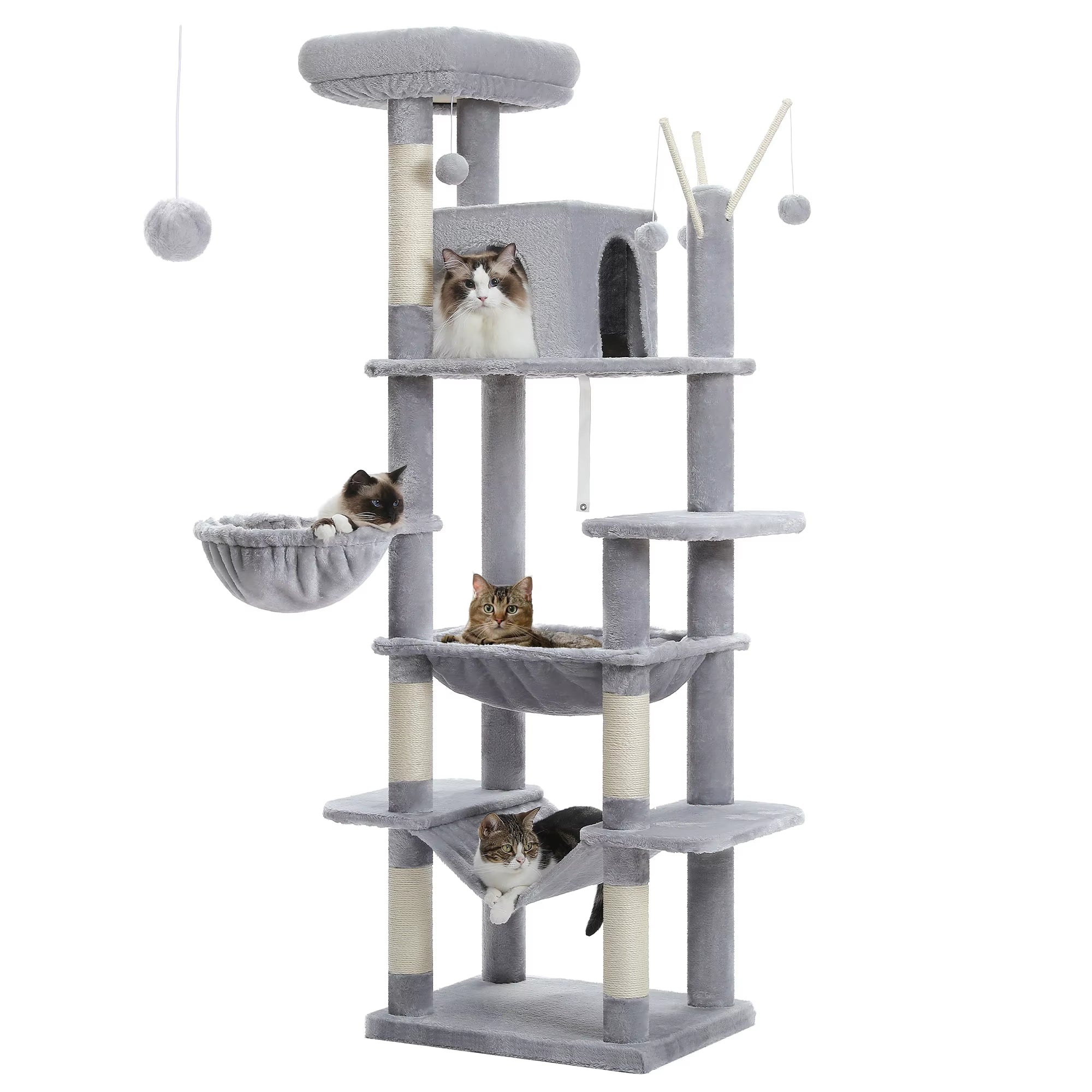 Large Cat Tree Tall Cat Tower for Indoor Cats Multi-Level Plush Cat Condo with Scratching Posts Scratching Boards Perches Caves