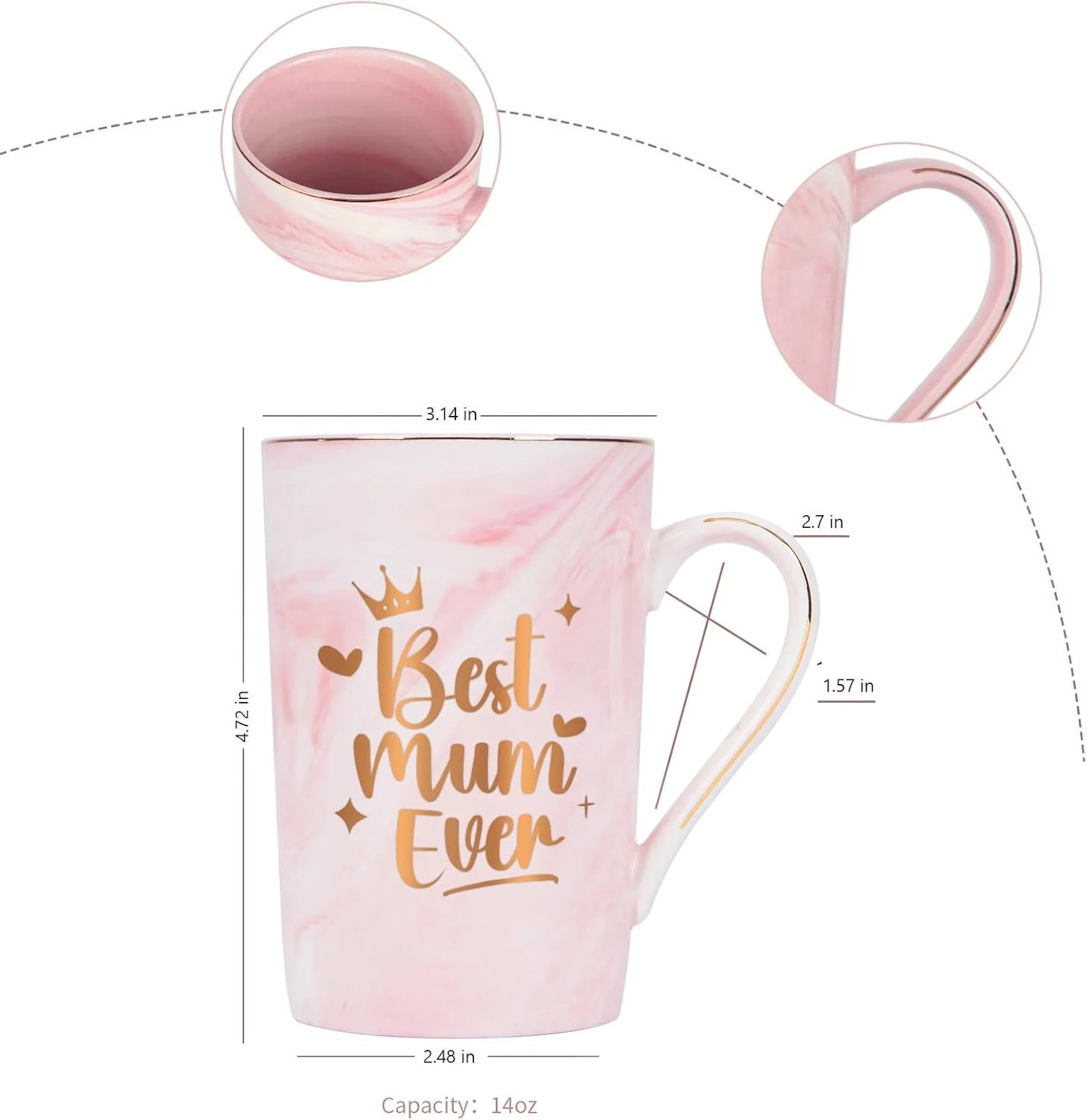14 Oz Pink Best Mum Ever Gifts, Mum Gifts from Daughter Son Kids Coffee Mug, Best Mum Gifts for Christmas Mothers Day
