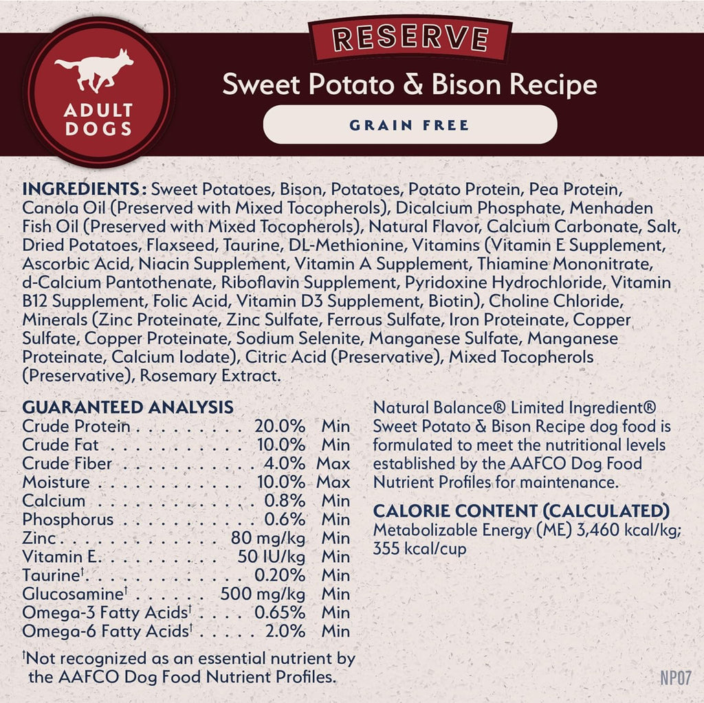 Limited Ingredient Reserve Grain Free Sweet Potato & Bison Dry Dog Food for Adults, Sensitive Stomach, 12 Lb (Pack of 1)