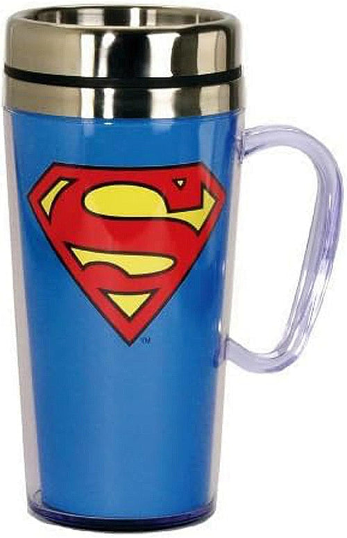 - Insulated Travel Mug - Superman Logo Coffee Cup - Coffee Lovers Gift - Funny Coffee Mug - 15 Oz - Blue