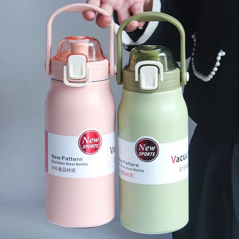 1.5L Large Capacity Thermos Water Bottle Outdoor Thermo Bottle Stainless Steel Thermoses Mug Portable Outdoor Cup with Straw Mug