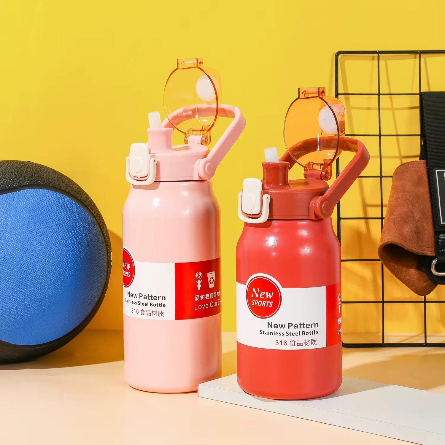 1.5L Large Capacity Thermos Water Bottle Outdoor Thermo Bottle Stainless Steel Thermoses Mug Portable Outdoor Cup with Straw Mug