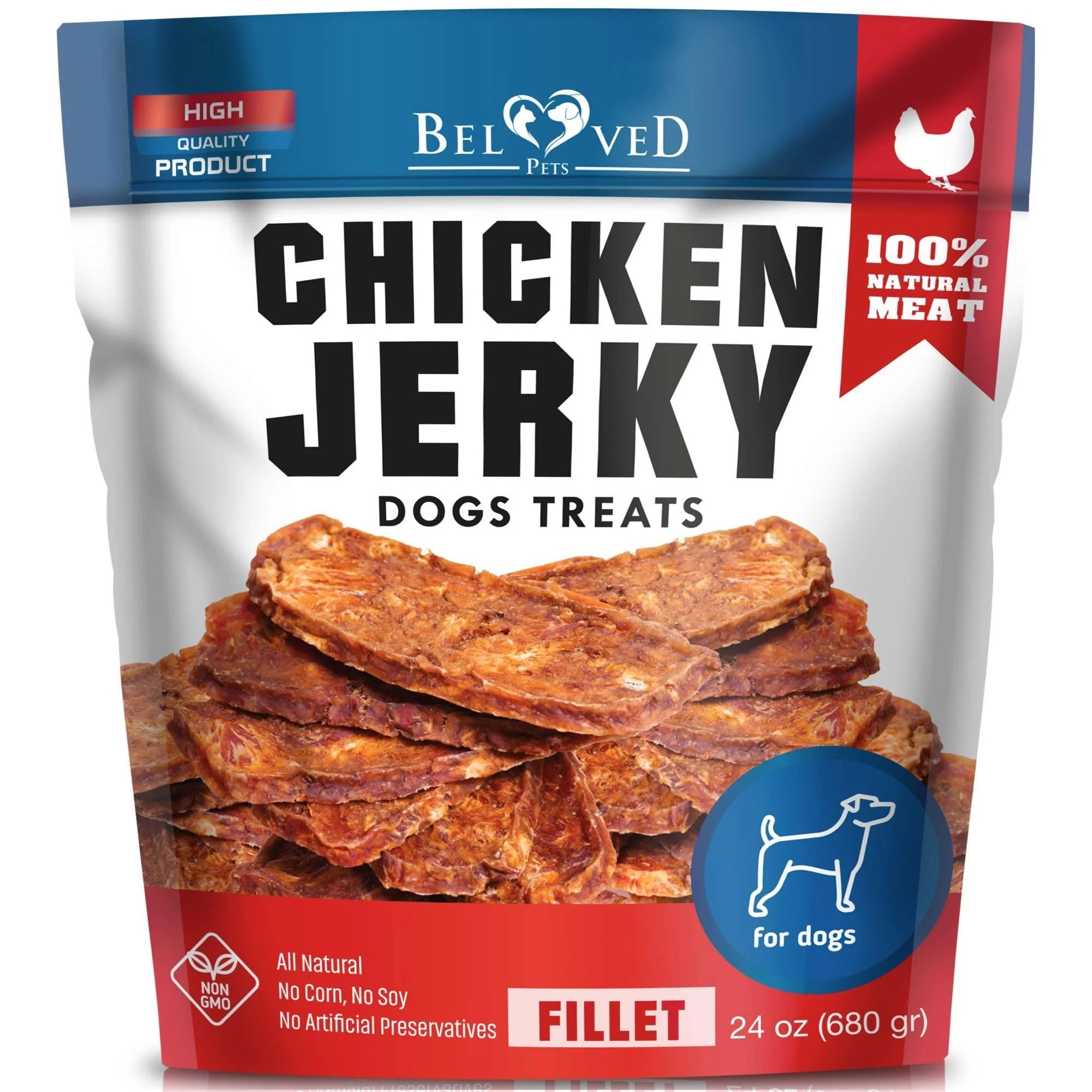 Premium Grain-Free Chicken Jerky Dog Treats - 1.5 Lb Human-Grade Dried Strips for Happy Pups