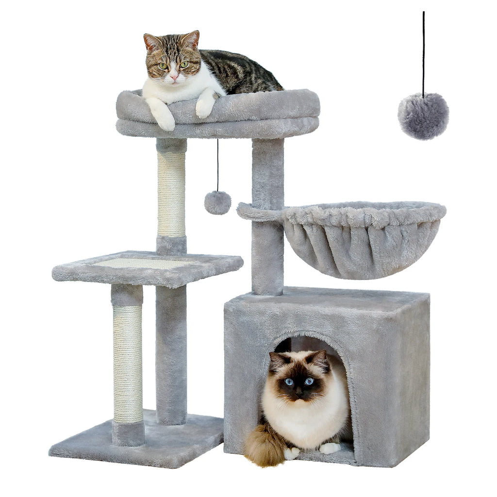 Cat Tree Cat Tower for Indoor Cats 2 Styles Cat Activity Tree with Cat Scratching Posts Big Hammock and Removable Top Perch Grey