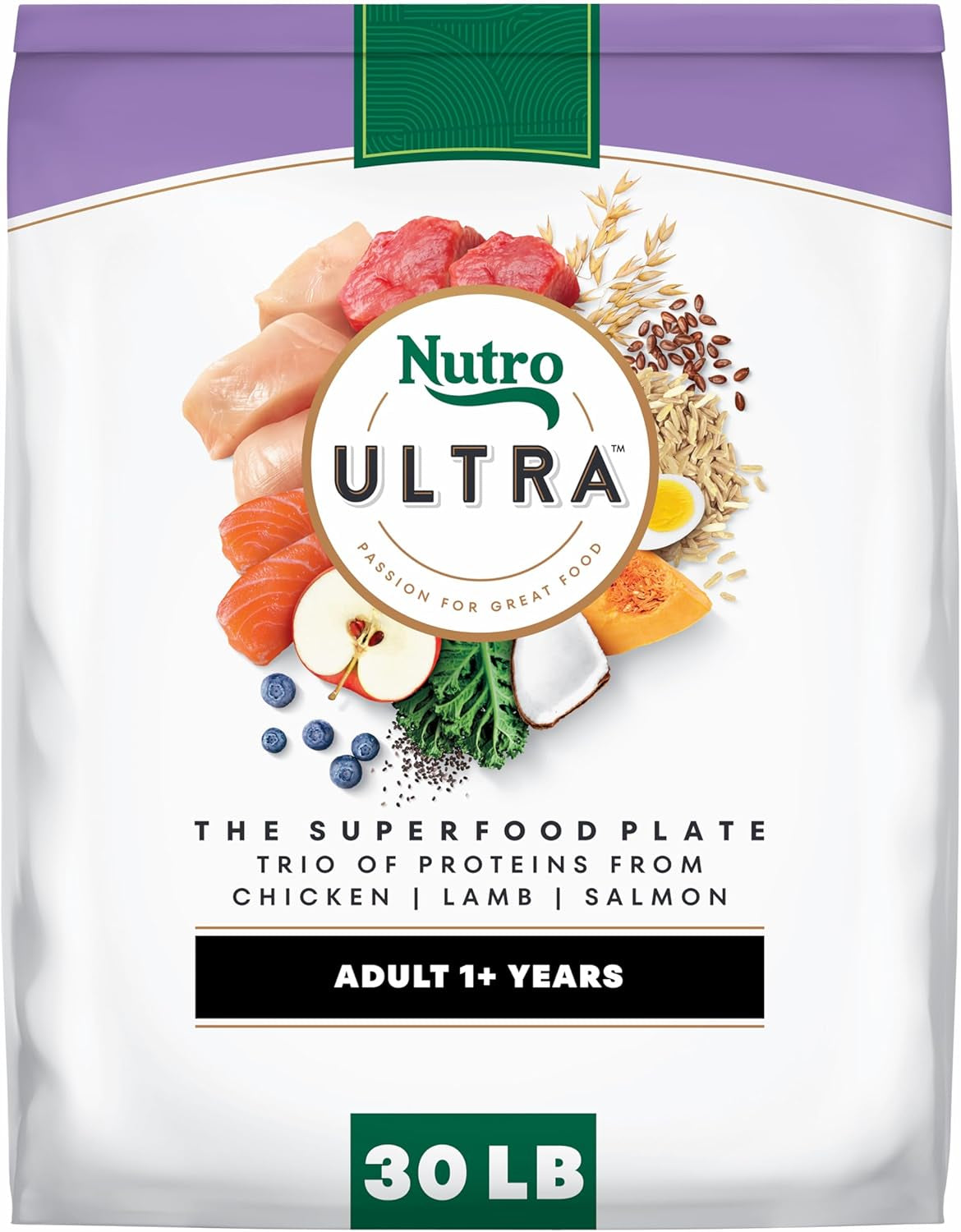 Ultra Dry Dog Food for Adult Dogs with a Trio of Proteins from Chicken, Lamb and Salmon, 30 Lb. Bag