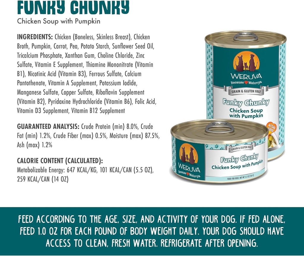 Classic Dog Food, Funky Chunky Chicken Soup with Chicken Breast & Pumpkin in Gravy, 14Oz Can (Pack of 12)