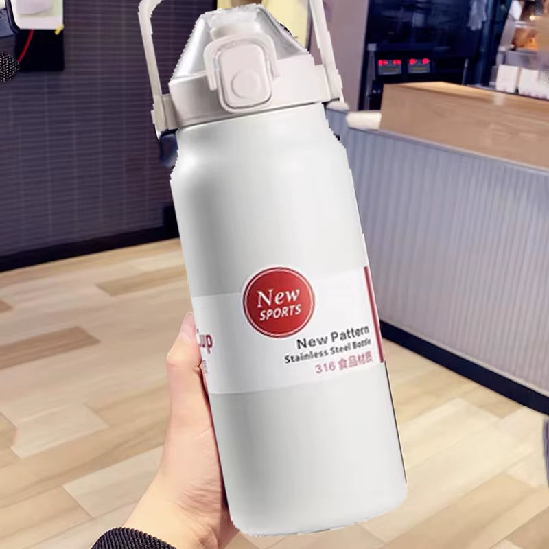 1.5L Large Capacity Thermos Water Bottle Outdoor Thermo Bottle Stainless Steel Thermoses Mug Portable Outdoor Cup with Straw Mug