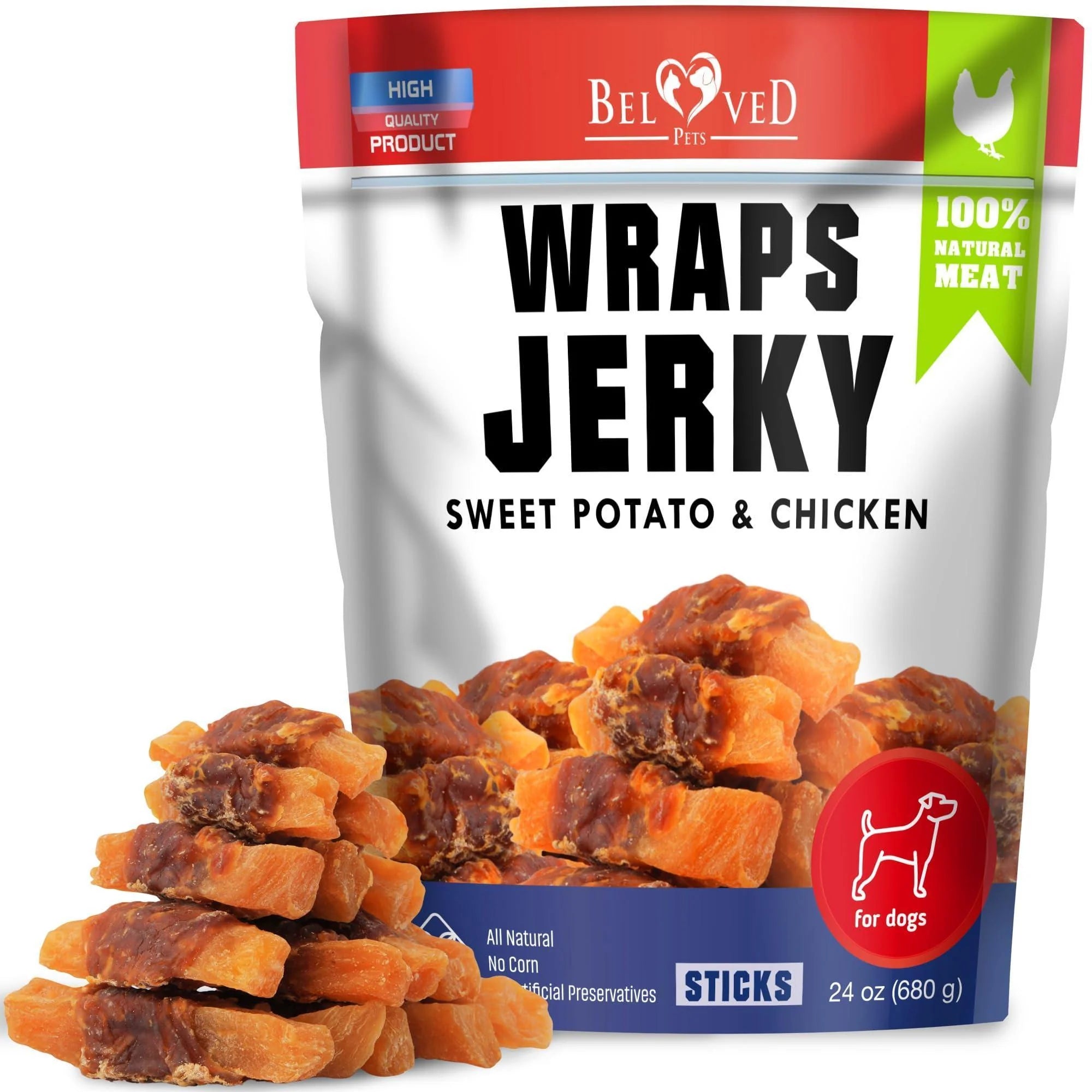 Premium Organic Chicken Jerky Dog Treats - Grain Free, High Protein, All Natural Chews for Training - 24 Oz. Soft Pack with Sweet Potato Flavor - Made in the USA