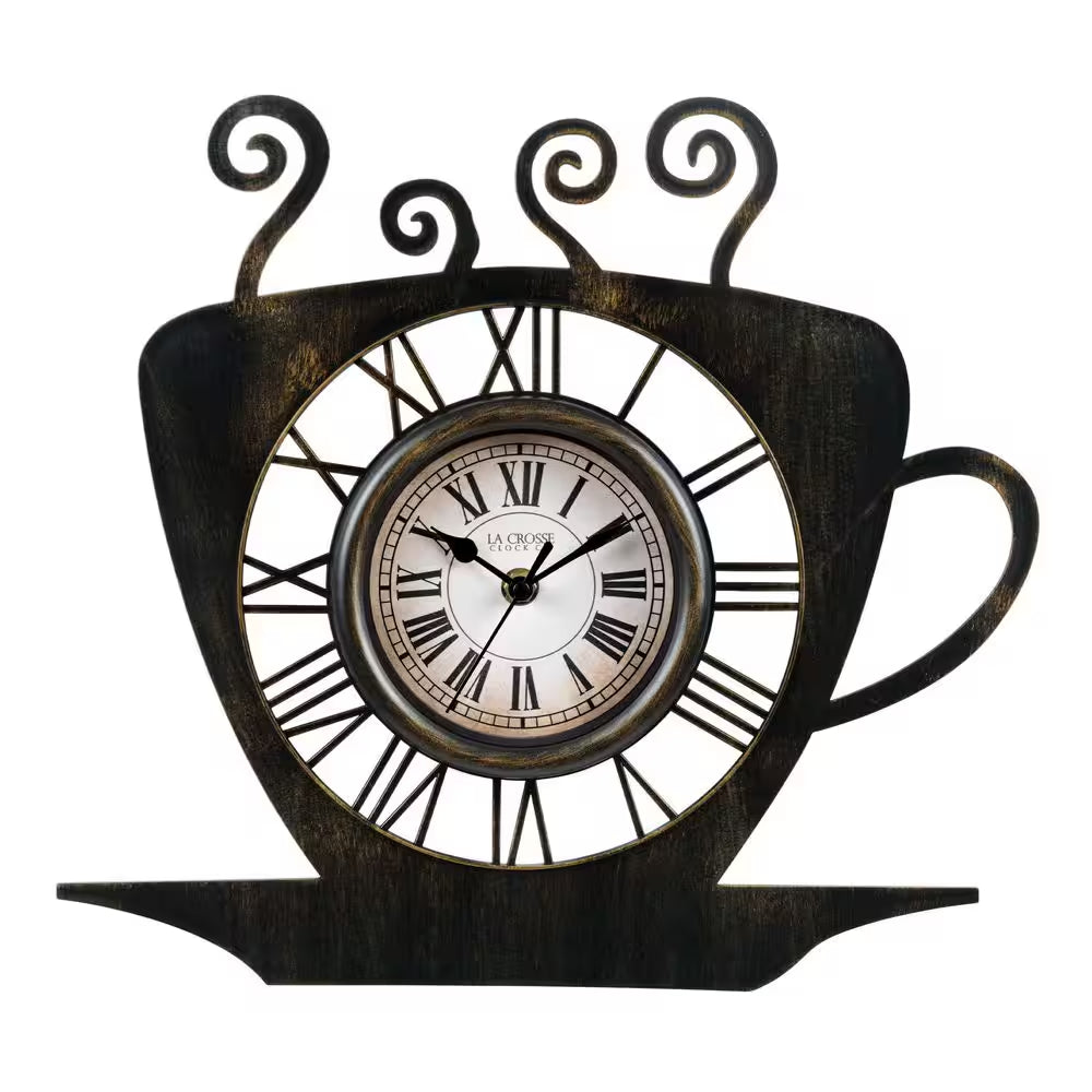 13 In. Brushed Bronze Latte Mug Quartz Analog Wall Clock