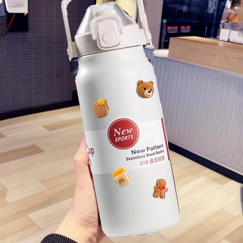 1.5L Large Capacity Thermos Water Bottle Outdoor Thermo Bottle Stainless Steel Thermoses Mug Portable Outdoor Cup with Straw Mug