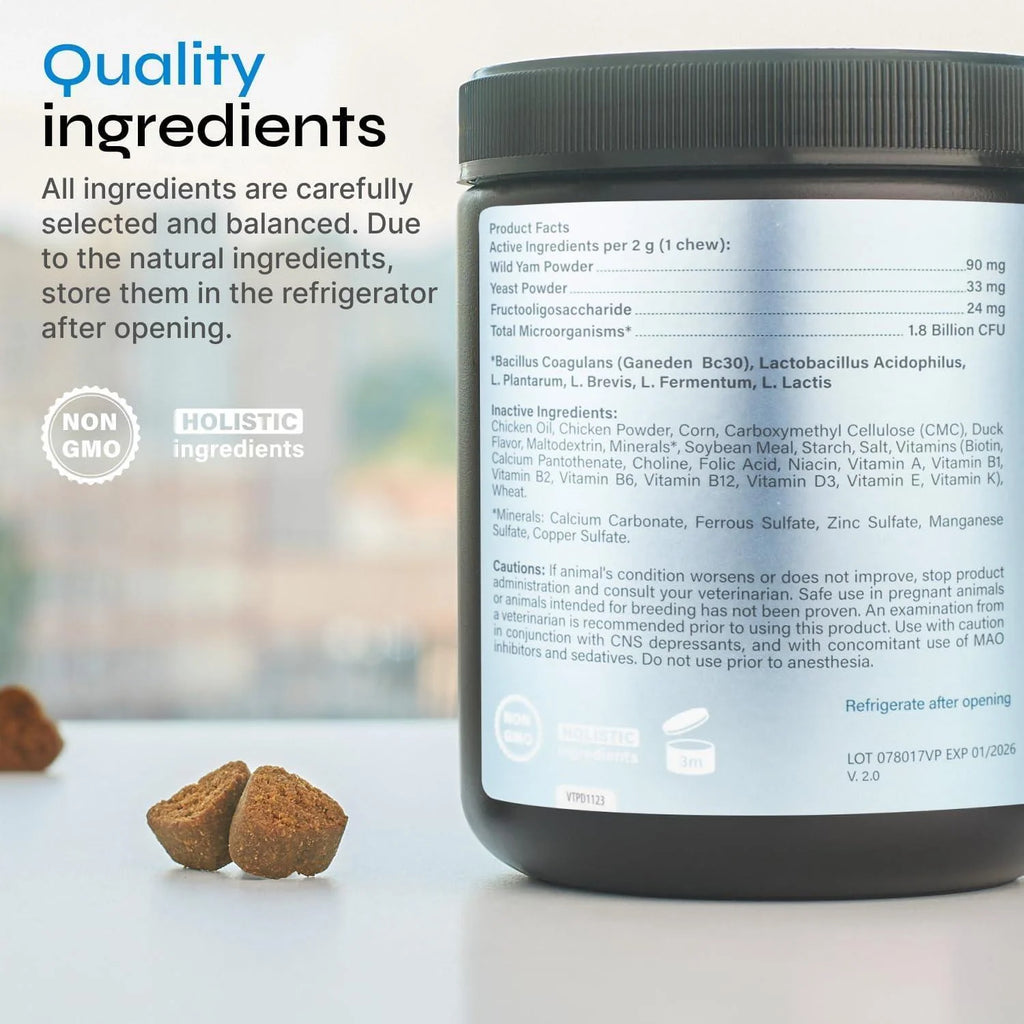 Dog Probiotic Chews - Digestive Health & Immune Support Soft Treats with Wild Yam & Yeast Powder - Bowel & Diarrhea Relief